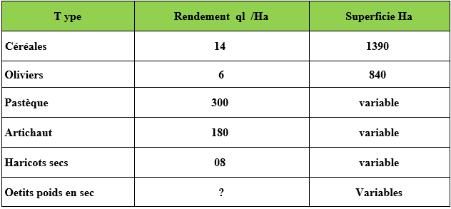 Les principaux produits agricoles
